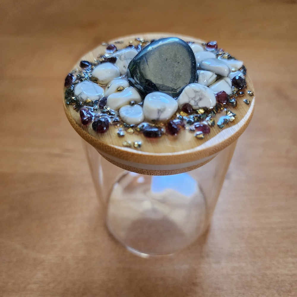Handmade Decorative Glass Spice Jar with Gemstone Lid